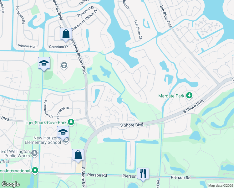 map of restaurants, bars, coffee shops, grocery stores, and more near 2528 Bedford Mews Drive in Wellington