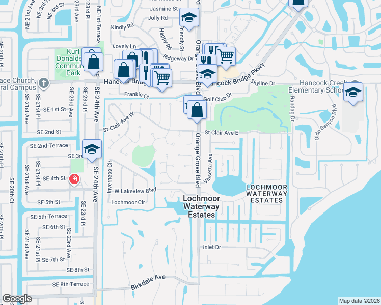 map of restaurants, bars, coffee shops, grocery stores, and more near 4570 Tennyson Drive in North Fort Myers