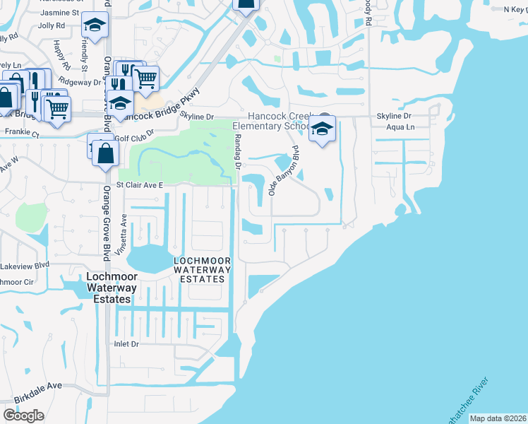 map of restaurants, bars, coffee shops, grocery stores, and more near 3121 Scarlet Oak Place in North Fort Myers