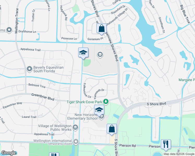 map of restaurants, bars, coffee shops, grocery stores, and more near 13708 Folkestone Circle in Wellington