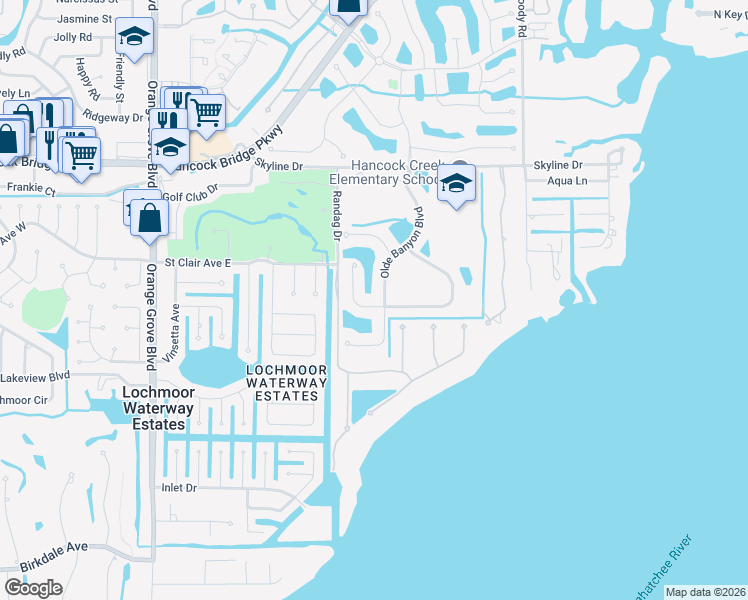 map of restaurants, bars, coffee shops, grocery stores, and more near 3121 Scarlet Oak Place in North Fort Myers