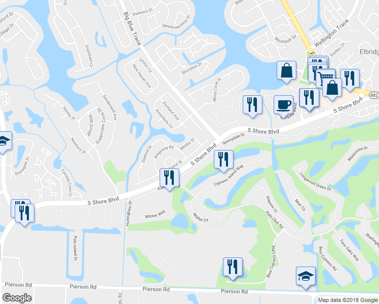 map of restaurants, bars, coffee shops, grocery stores, and more near 12671 Buckland Street in Wellington
