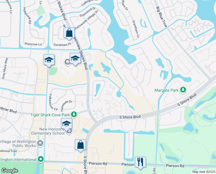 map of restaurants, bars, coffee shops, grocery stores, and more near 2452 Stonegate Drive in Wellington