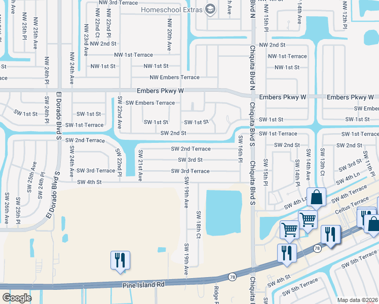 map of restaurants, bars, coffee shops, grocery stores, and more near 1810 Southwest 2nd Terrace in Cape Coral
