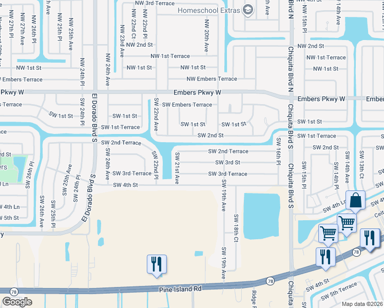 map of restaurants, bars, coffee shops, grocery stores, and more near 2000 Southwest 2nd Terrace in Cape Coral