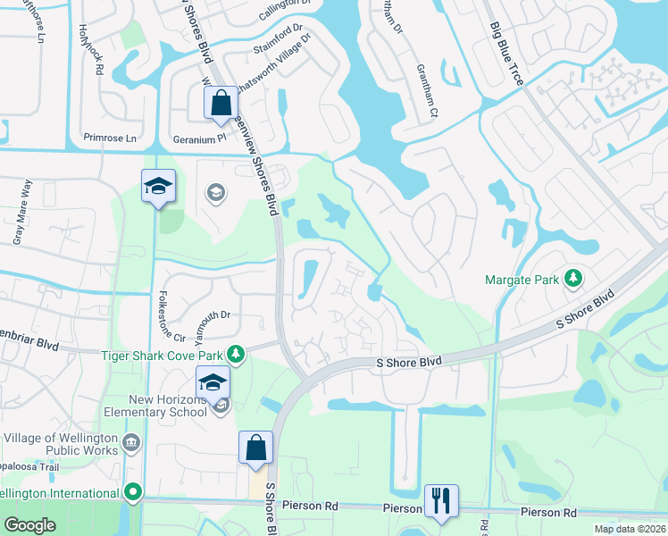 map of restaurants, bars, coffee shops, grocery stores, and more near 2452 Stonegate Drive in Wellington