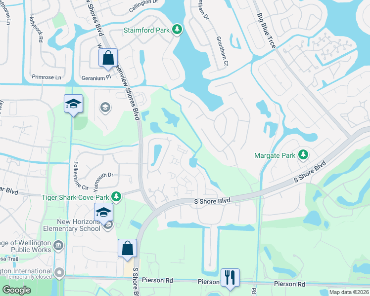 map of restaurants, bars, coffee shops, grocery stores, and more near 2514 Bedford Mews Drive in Wellington