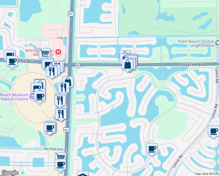 map of restaurants, bars, coffee shops, grocery stores, and more near 9546 Worswick Court in Wellington