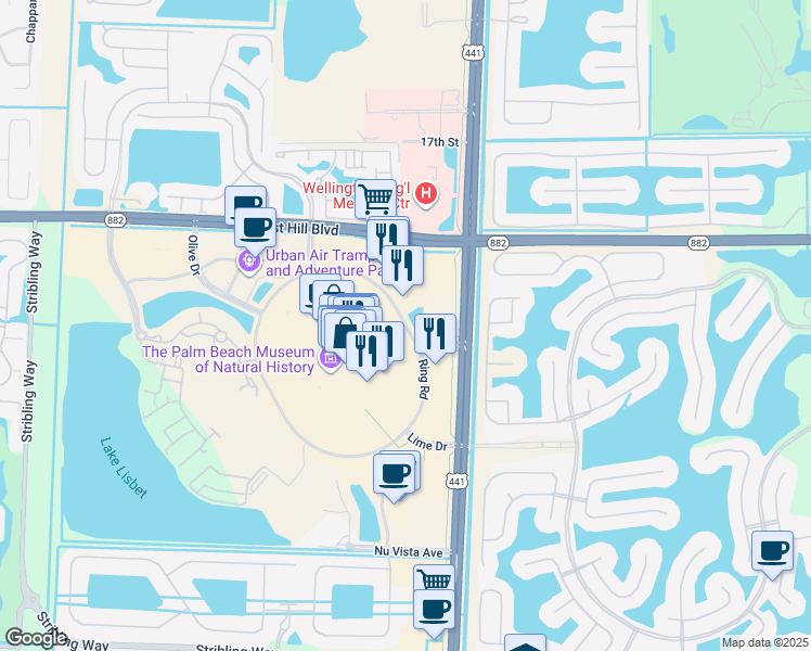 map of restaurants, bars, coffee shops, grocery stores, and more near Ring Road in Wellington