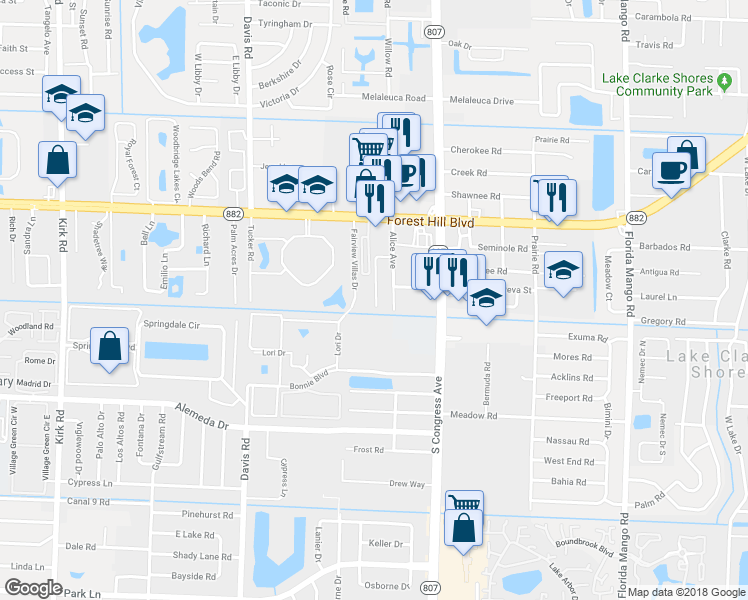 map of restaurants, bars, coffee shops, grocery stores, and more near 1217 Colonial Palms Way in West Palm Beach