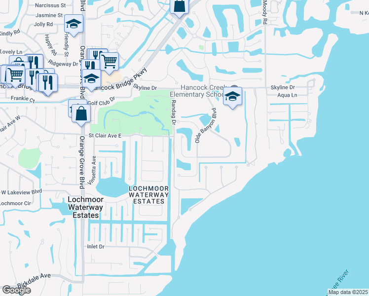 map of restaurants, bars, coffee shops, grocery stores, and more near 3041 Scarlet Oak Place in North Fort Myers