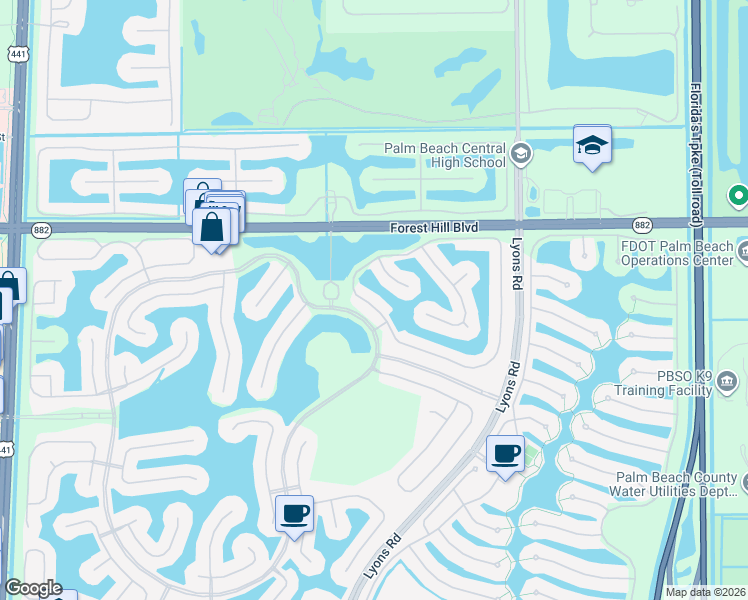 map of restaurants, bars, coffee shops, grocery stores, and more near 9081 Alexandra Circle in Wellington