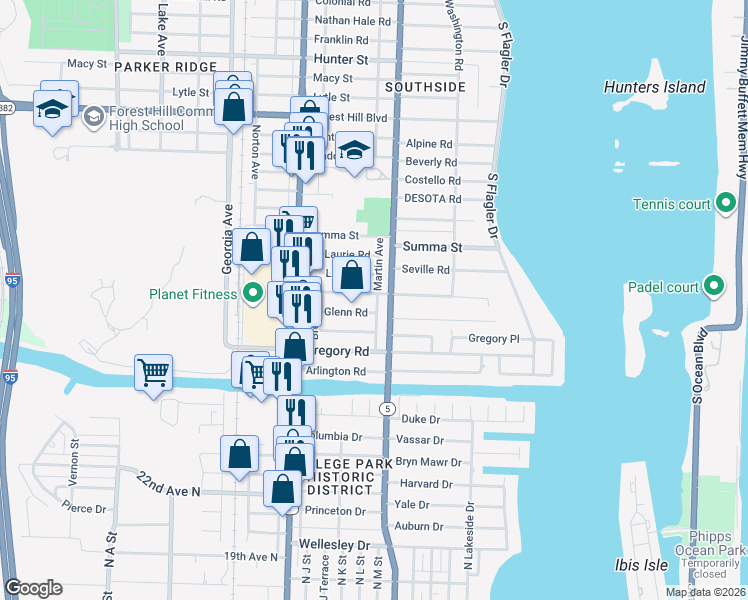 map of restaurants, bars, coffee shops, grocery stores, and more near 330 Glenn Road in West Palm Beach