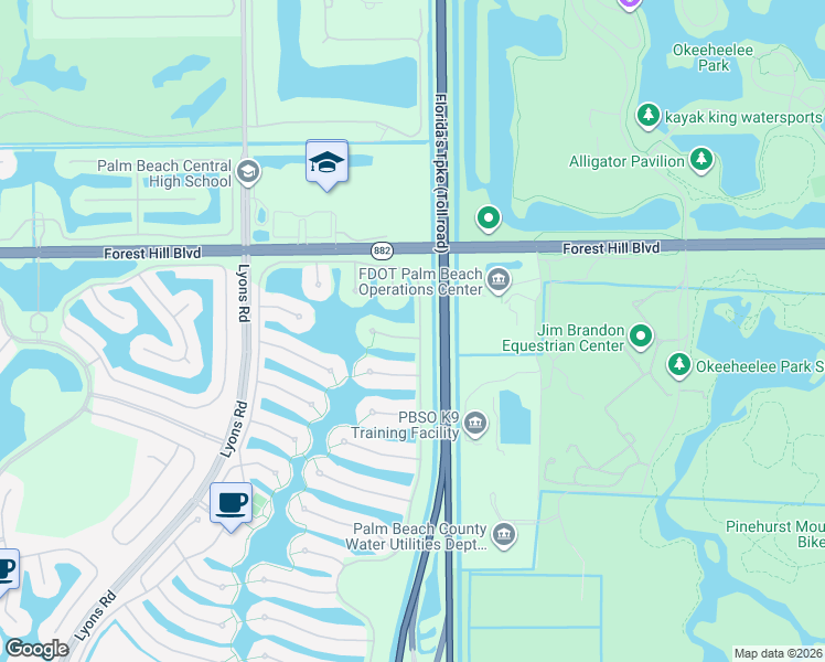 map of restaurants, bars, coffee shops, grocery stores, and more near 8009 Inagua Lane in Wellington