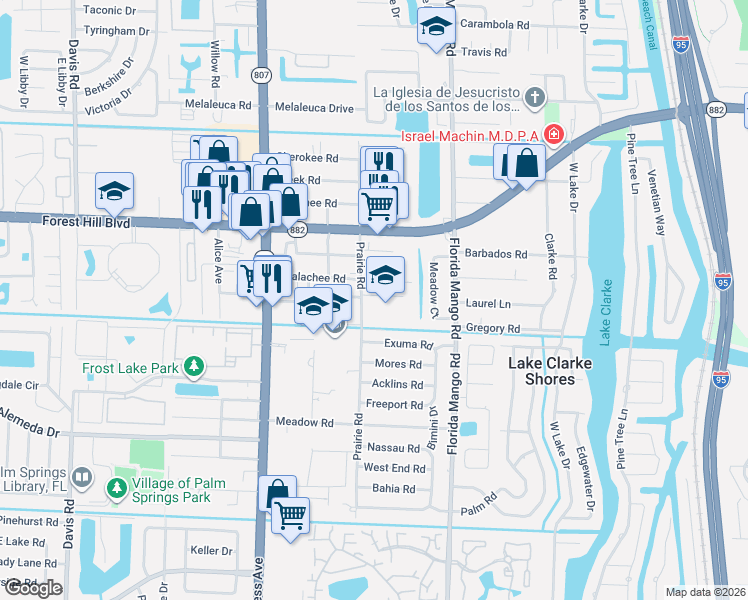 map of restaurants, bars, coffee shops, grocery stores, and more near 2009 Prairie Key Road in West Palm Beach