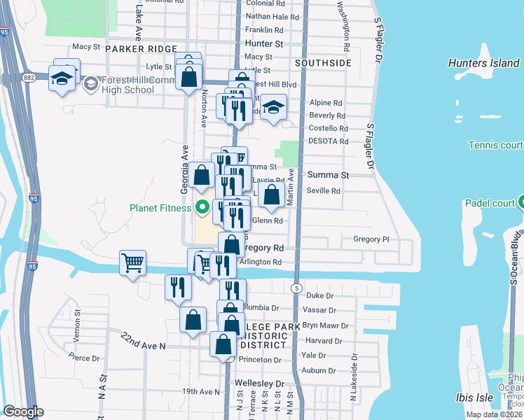 map of restaurants, bars, coffee shops, grocery stores, and more near 370 Glenn Road in West Palm Beach