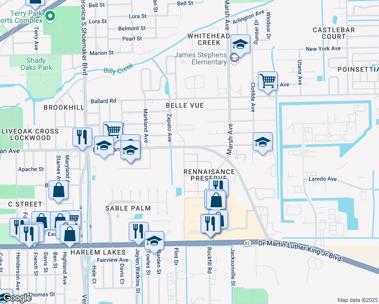 map of restaurants, bars, coffee shops, grocery stores, and more near 108 Romeo Lane in Fort Myers