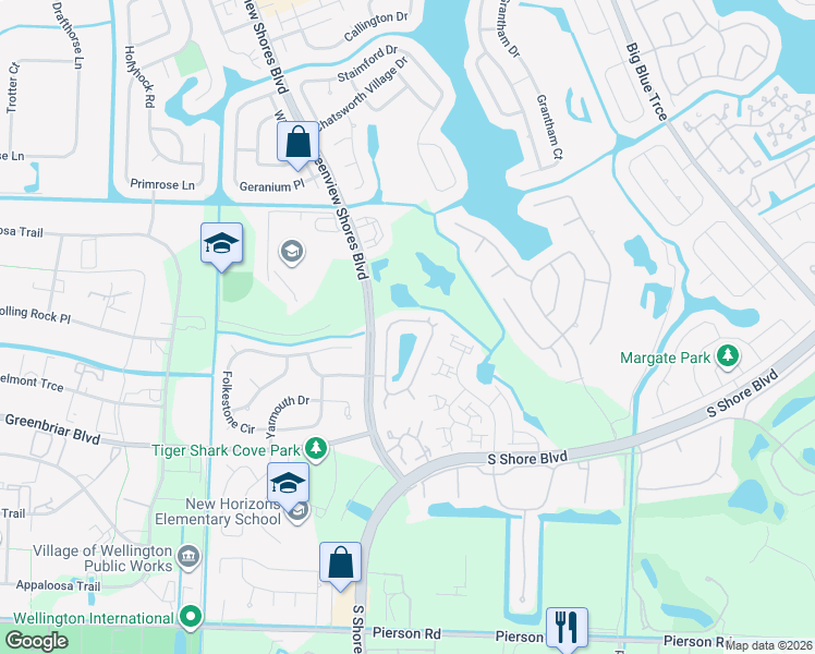 map of restaurants, bars, coffee shops, grocery stores, and more near 2357 Stonegate Drive in Wellington
