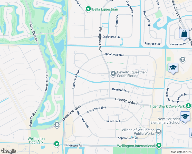 map of restaurants, bars, coffee shops, grocery stores, and more near 14564 Rolling Rock Place in Wellington