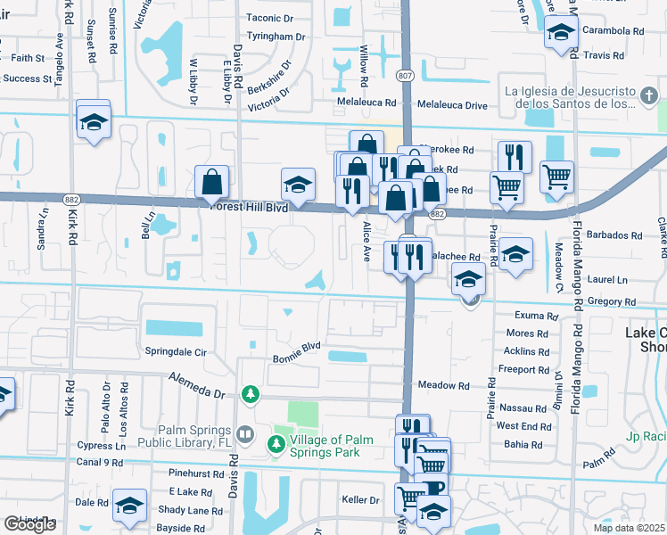 map of restaurants, bars, coffee shops, grocery stores, and more near 1129 Colonial Palms Way in West Palm Beach