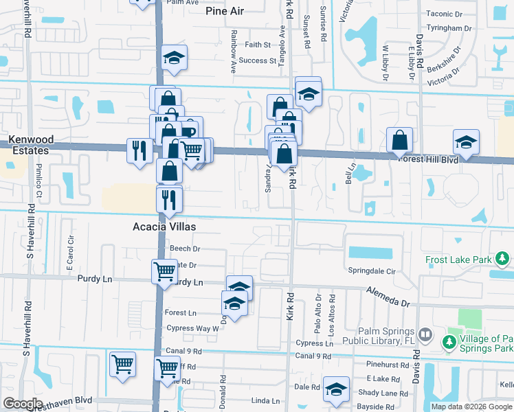 map of restaurants, bars, coffee shops, grocery stores, and more near 1917 Sandra Lane in Palm Springs