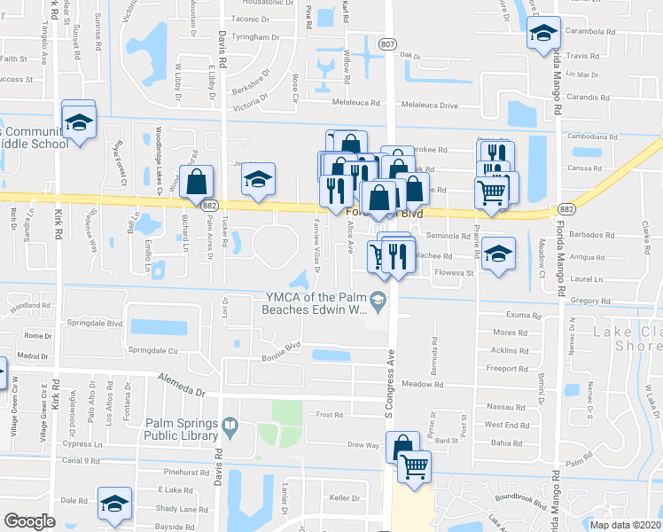 map of restaurants, bars, coffee shops, grocery stores, and more near 1129 Colonial Palms Way in West Palm Beach