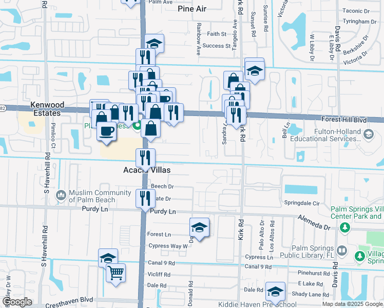 map of restaurants, bars, coffee shops, grocery stores, and more near 4322 Barbridge Road in West Palm Beach