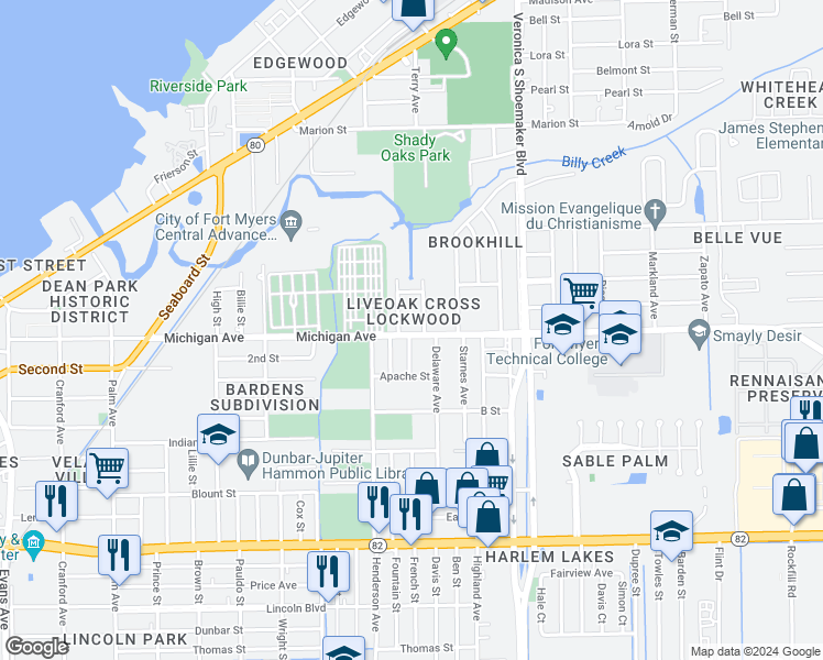 map of restaurants, bars, coffee shops, grocery stores, and more near 3337 Michigan Avenue in Fort Myers