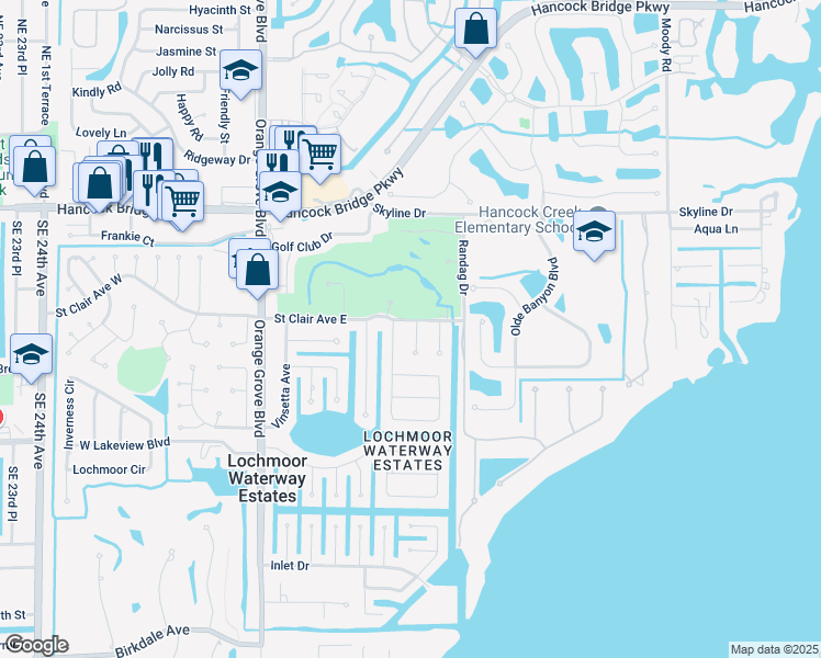 map of restaurants, bars, coffee shops, grocery stores, and more near 4717 Meridian Circle in North Fort Myers