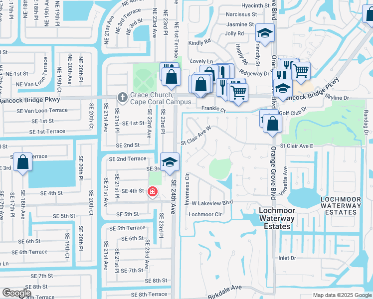 map of restaurants, bars, coffee shops, grocery stores, and more near 5872 Ginsberg Court in North Fort Myers
