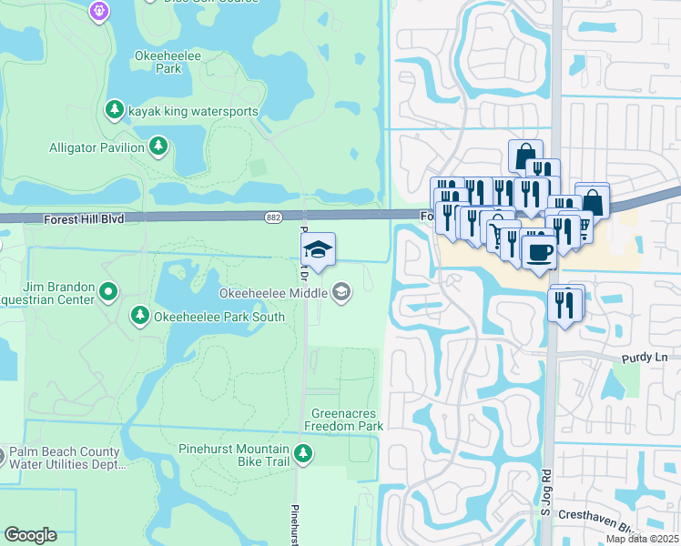 map of restaurants, bars, coffee shops, grocery stores, and more near 2200 Pinehurst Drive in West Palm Beach