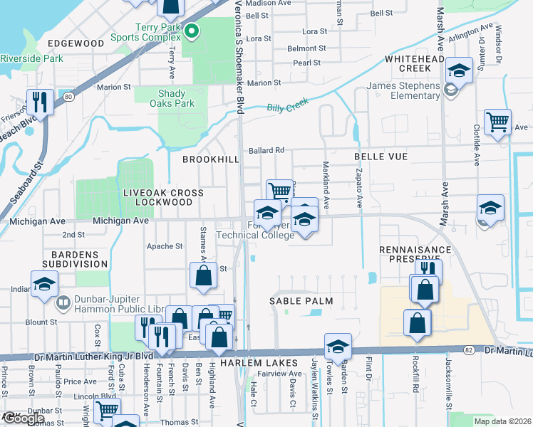 map of restaurants, bars, coffee shops, grocery stores, and more near 1538 Lura Avenue in Fort Myers