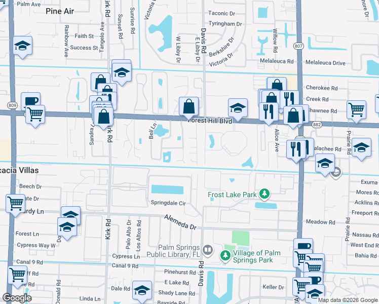 map of restaurants, bars, coffee shops, grocery stores, and more near 1889 Palm Acres Drive in Palm Springs
