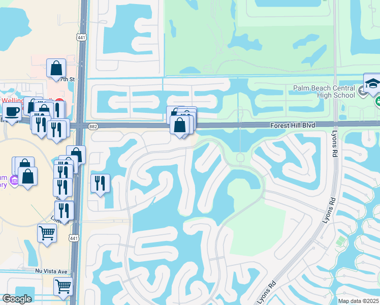 map of restaurants, bars, coffee shops, grocery stores, and more near 2162 Stotesbury Way in Wellington