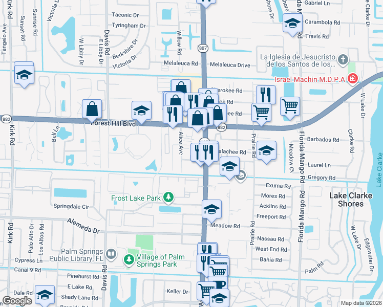map of restaurants, bars, coffee shops, grocery stores, and more near 1840 Alice Avenue in Palm Springs