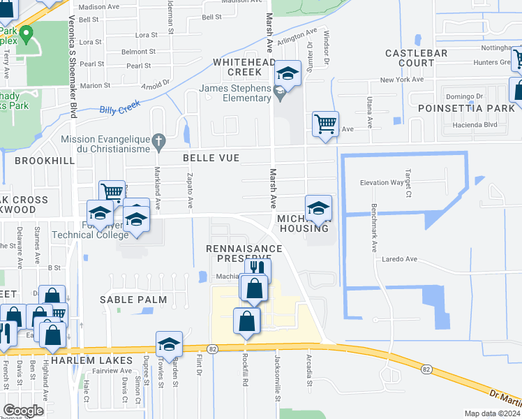 map of restaurants, bars, coffee shops, grocery stores, and more near 3717 Michigan Avenue in Fort Myers