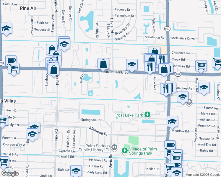 map of restaurants, bars, coffee shops, grocery stores, and more near 1902 Palm Acres Drive in West Palm Beach