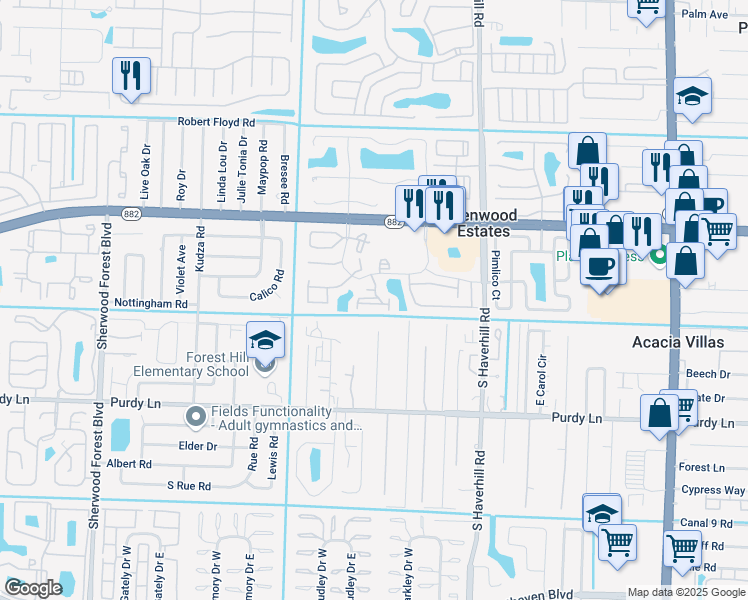map of restaurants, bars, coffee shops, grocery stores, and more near 1937 Abbey Road in West Palm Beach