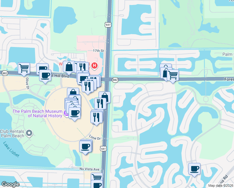 map of restaurants, bars, coffee shops, grocery stores, and more near 9922 Shepard Place in Wellington