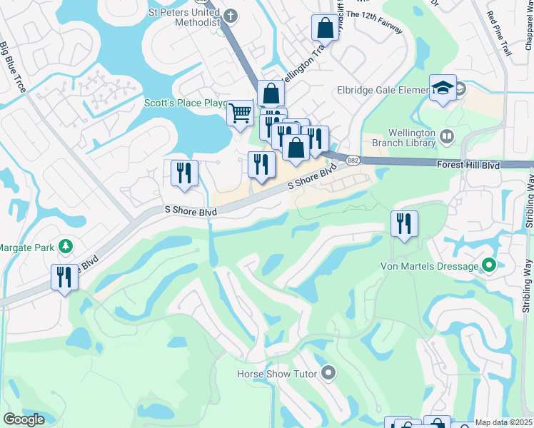 map of restaurants, bars, coffee shops, grocery stores, and more near 12140 Sunnydale Drive in Wellington