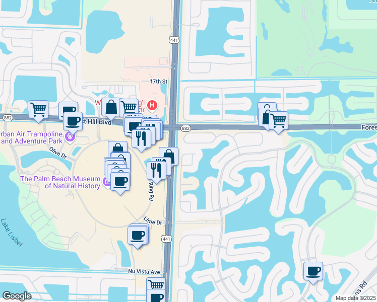 map of restaurants, bars, coffee shops, grocery stores, and more near 9922 Shepard Place in Wellington