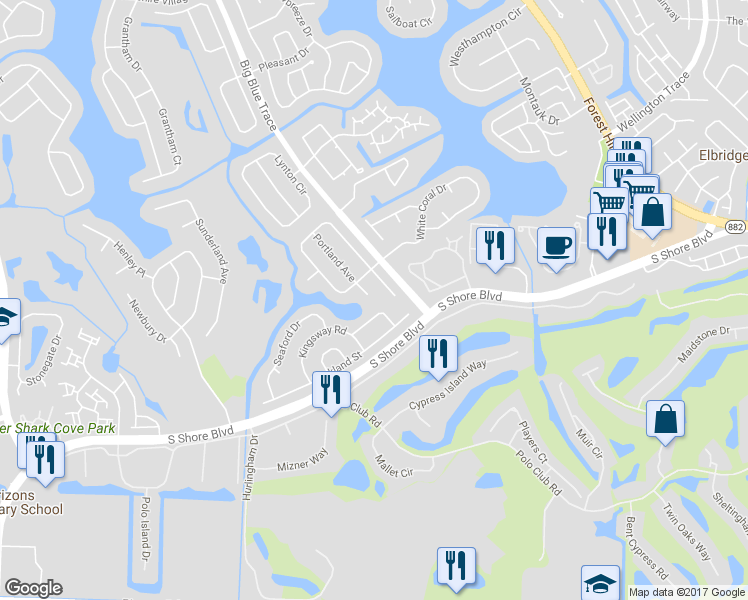 map of restaurants, bars, coffee shops, grocery stores, and more near 2230 Portland Court in Wellington