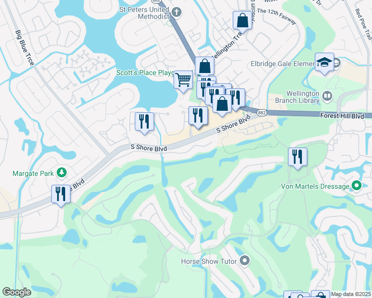 map of restaurants, bars, coffee shops, grocery stores, and more near 12211 Sunnydale Drive in Wellington