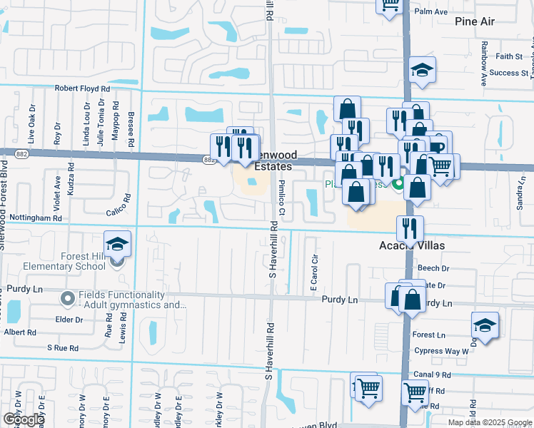 map of restaurants, bars, coffee shops, grocery stores, and more near 5044 Pine Abbey Dr S in West Palm Beach
