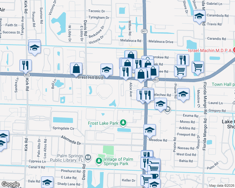 map of restaurants, bars, coffee shops, grocery stores, and more near 1839 Fairview Villas Drive in West Palm Beach