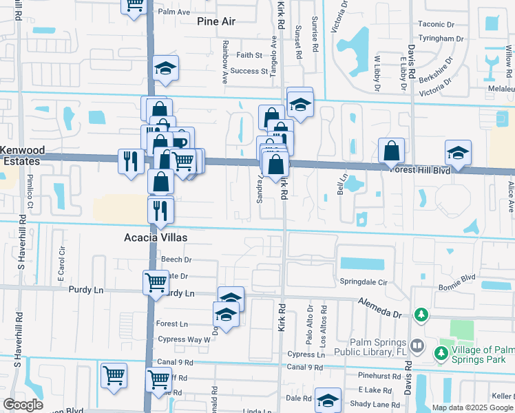 map of restaurants, bars, coffee shops, grocery stores, and more near 1917 Sandra Lane in Palm Springs