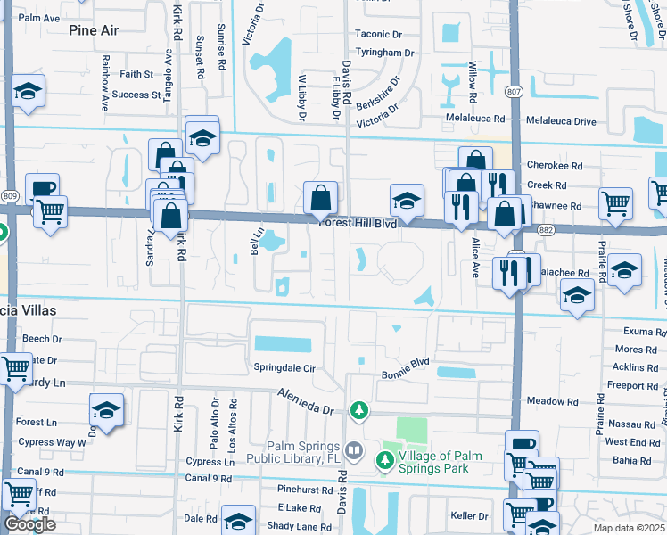 map of restaurants, bars, coffee shops, grocery stores, and more near 1889 Palm Acres Drive in Palm Springs