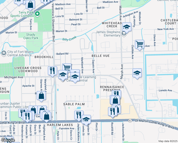map of restaurants, bars, coffee shops, grocery stores, and more near 154 Catalina Street in Fort Myers