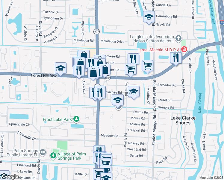 map of restaurants, bars, coffee shops, grocery stores, and more near 2909 Apalachee Road in Palm Springs