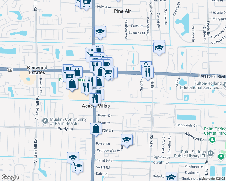 map of restaurants, bars, coffee shops, grocery stores, and more near 4322 Barbridge Road in West Palm Beach